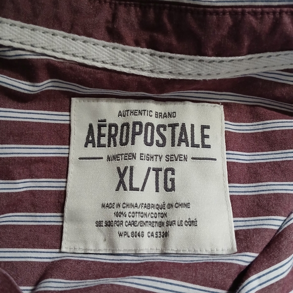 Aeropostale 1987 Long Sleeve Mens Shirt Size XL/TG Color Maroon White Stripe - Picture 8 of 9